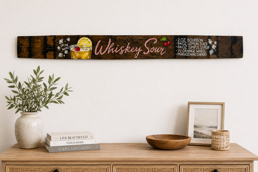Hand Painted Whiskey Sour Recipe Stave