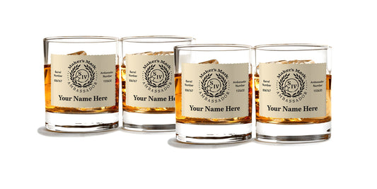 Set of 4 Personalized Scalloped Edge Ambassador Plate Rocks Glass