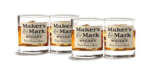 Set of 4 Personalized Whisky Label Rocks Glass