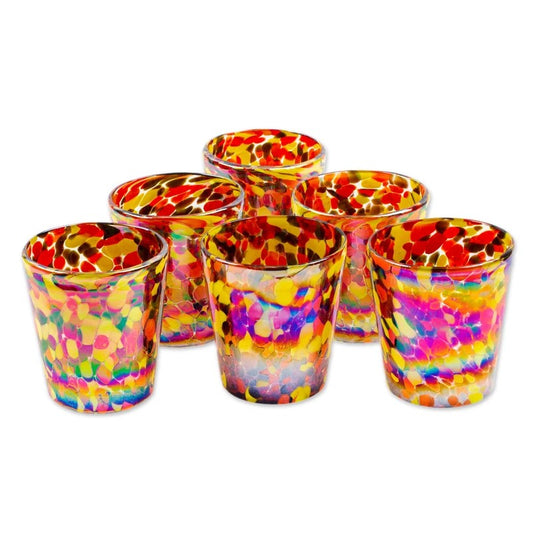 Bright Confetti Handblown Rocks Glass