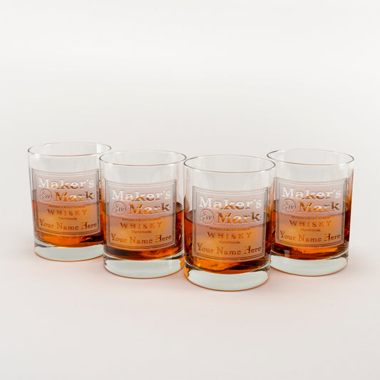 Set of 4 Personalized Whisky Label Rocks Glass